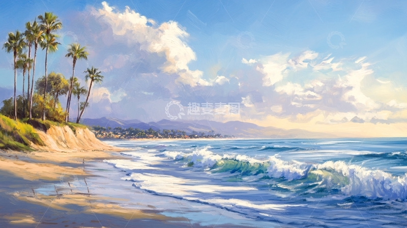 高清大图下载【趣麦麦图】唯美海岸风景插画46