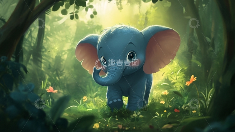 高清大图下载【趣麦麦图】呆萌卡通大象设计1