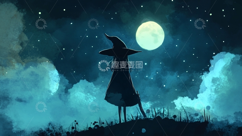 高清大图下载【趣麦麦图】月光插画月光下7