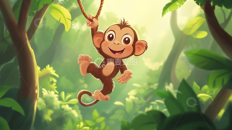 高清大图下载【趣麦麦图】小猴荡秋千