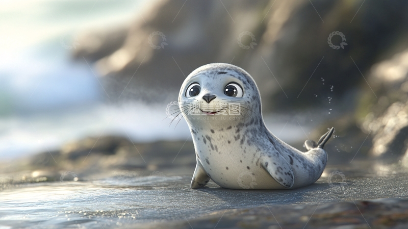 高清大图下载【趣麦麦图】小海豹滑行