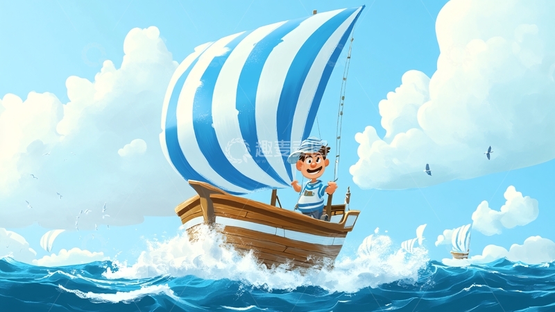 高清大图下载【趣麦麦图】人物船插画