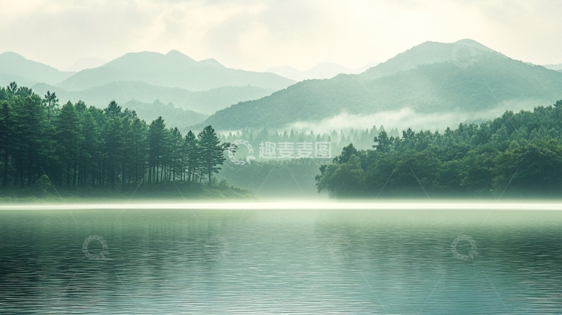 高清大图下载【趣麦麦图】森林植被水库云雾