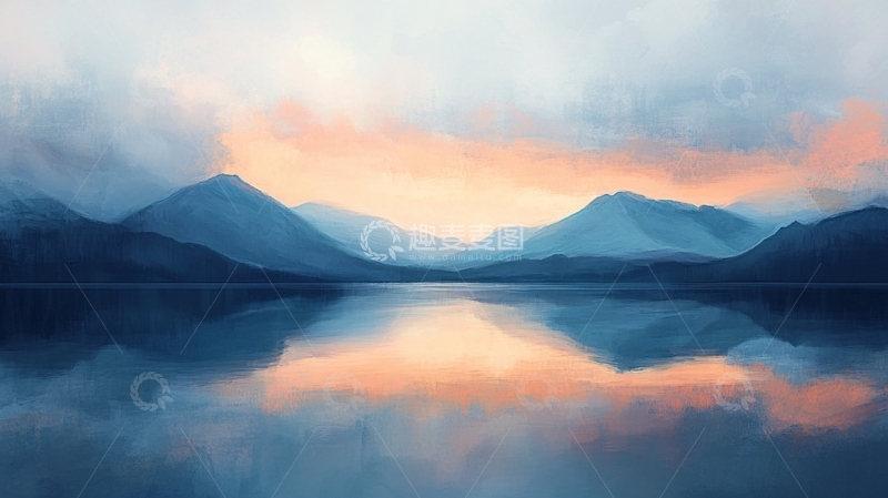 高清大图下载【趣麦麦图】霞光远山倒影剪影湖面