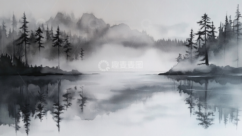 高清大图下载【趣麦麦图】湖畔意境艺术画1