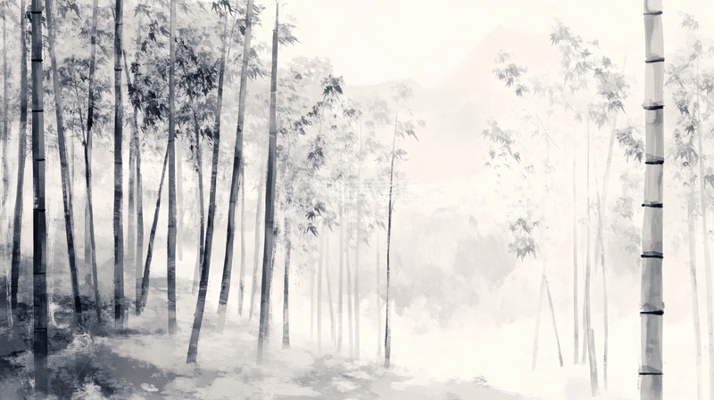 高清大图下载【趣麦麦图】水墨山水竹林2