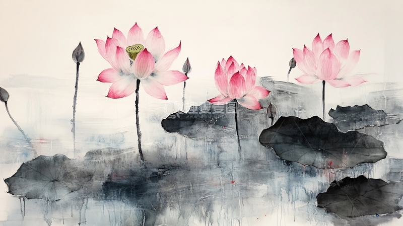 高清大图下载【趣麦麦图】意境风景画水彩荷花6