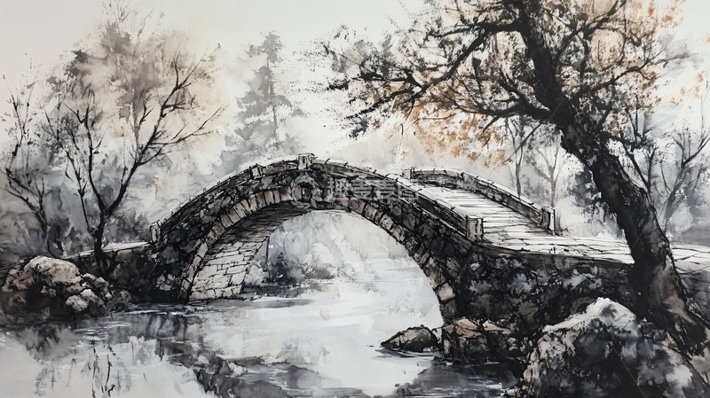 高清大图下载【趣麦麦图】石桥风景画