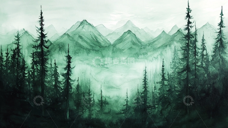 高清大图下载【趣麦麦图】墨绿风景画
