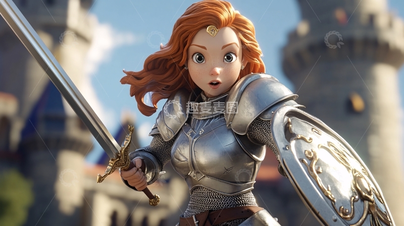 高清大图下载【趣麦麦图】银甲女战士城堡激战