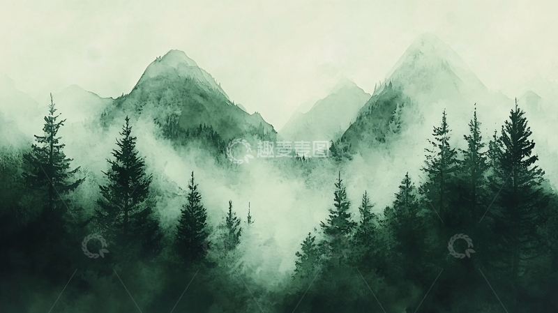 高清大图下载【趣麦麦图】墨绿山峰背景