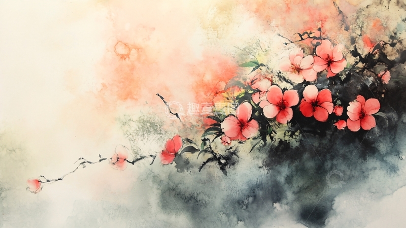 高清大图下载【趣麦麦图】水彩梅花墙纸17