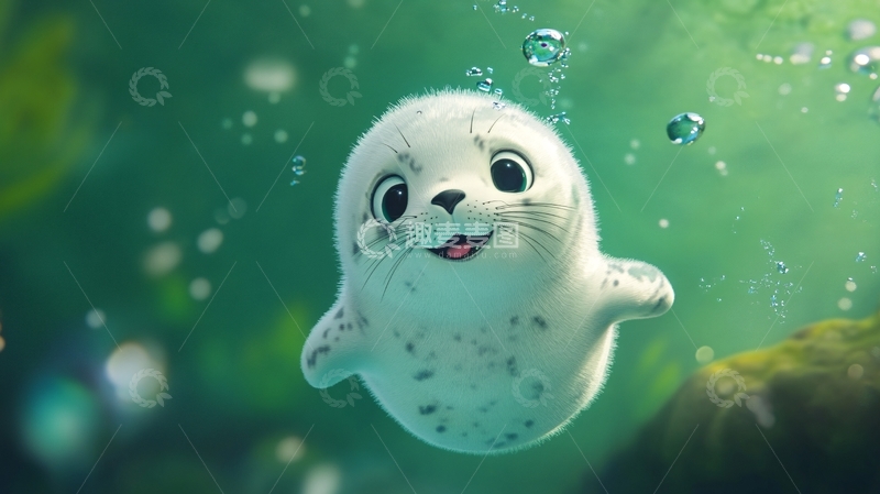 高清大图下载【趣麦麦图】小海豹绿海畅游2