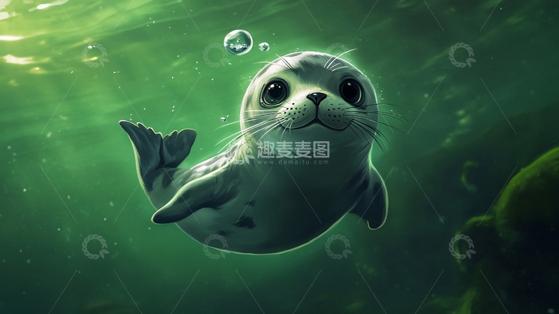 高清大图下载【趣麦麦图】小海豹绿海畅游