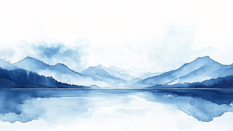 高清大图下载【趣麦麦图】山水风光禅意水彩画6