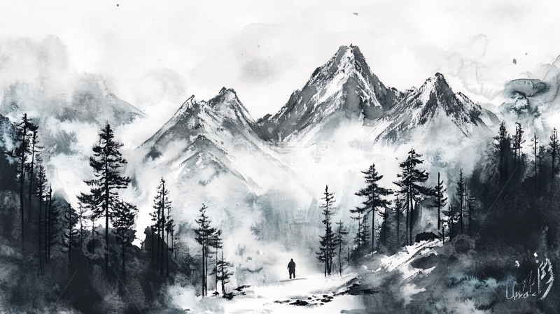 高清大图下载【趣麦麦图】山水风光禅意水彩画5