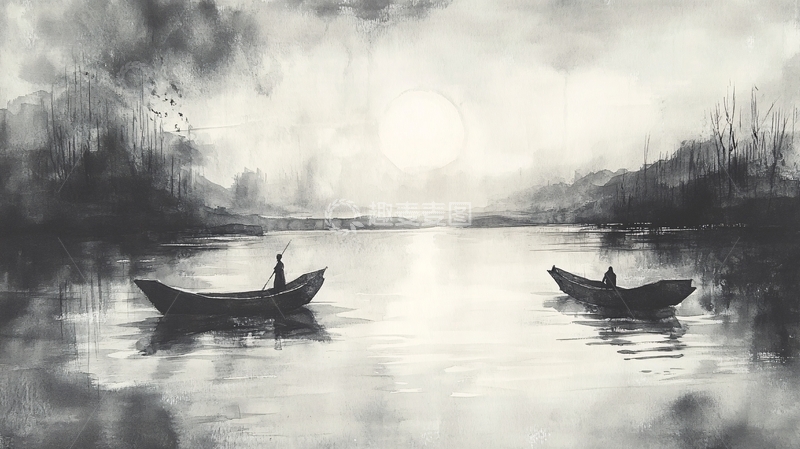 高清大图下载【趣麦麦图】孤舟插画1