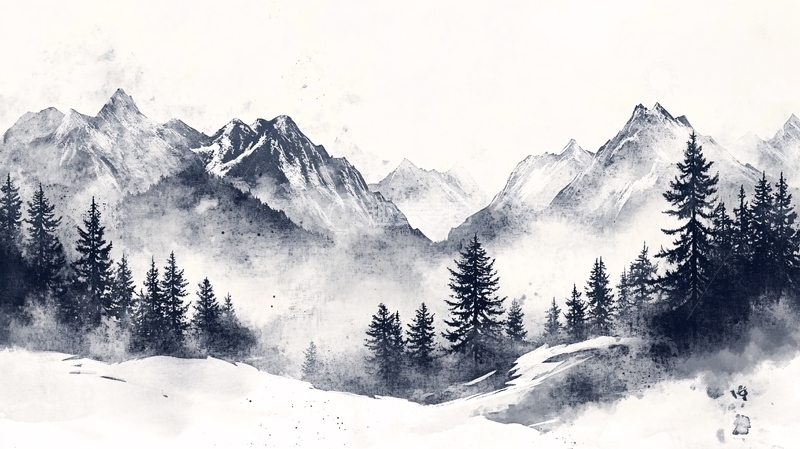 高清大图下载【趣麦麦图】雪山水墨画