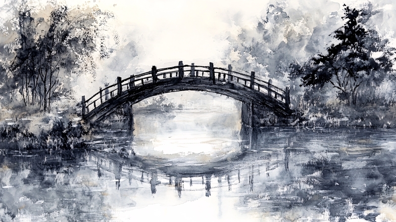 高清大图下载【趣麦麦图】小桥插画1