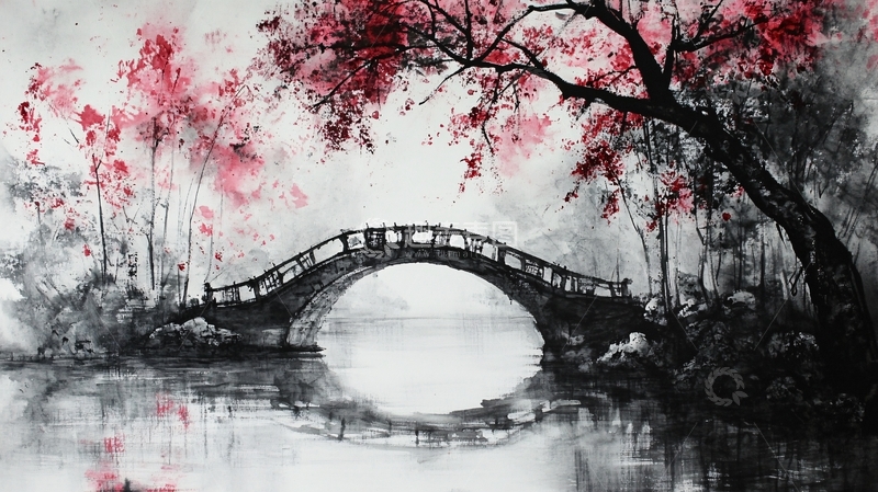 高清大图下载【趣麦麦图】水墨桃花林