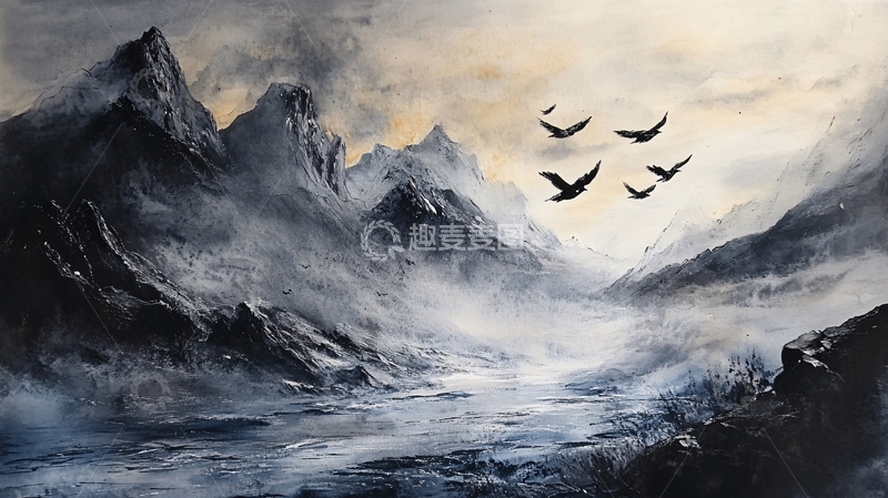 高清大图下载【趣麦麦图】雪峰油画