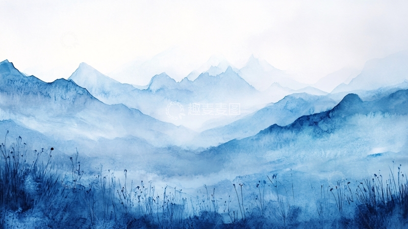 高清大图下载【趣麦麦图】蓝调水墨群山11