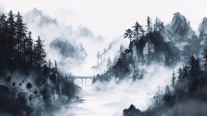 高清大图下载【趣麦麦图】数码意境烟墨山水1