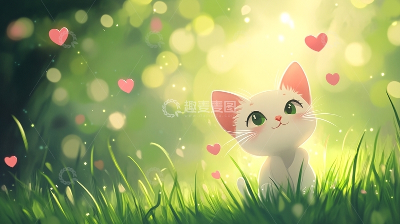 高清大图下载【趣麦麦图】草地玩耍的小花猫