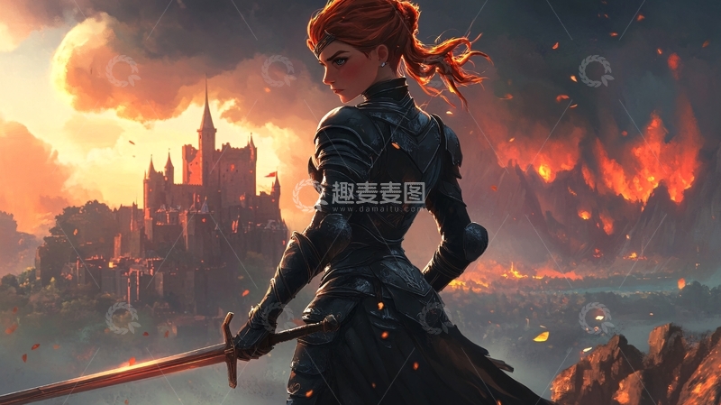 高清大图下载【趣麦麦图】黑甲女剑士城堡战