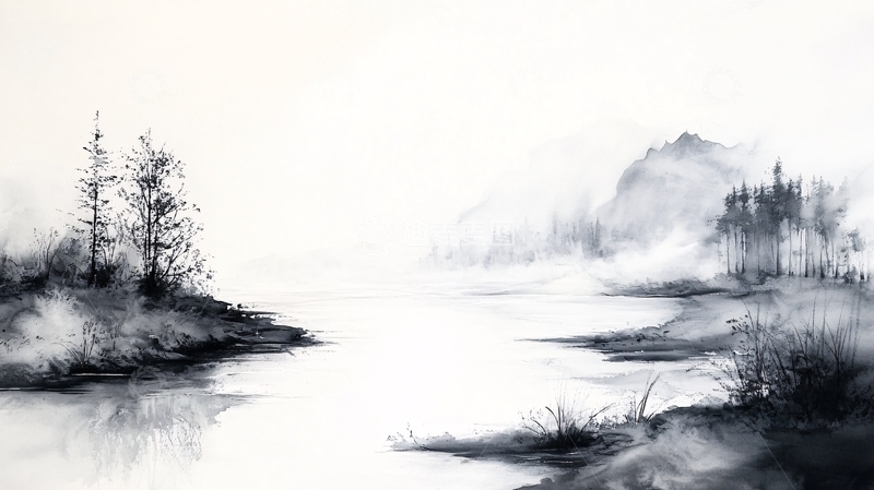 高清大图下载【趣麦麦图】烟墨意境山水水彩画5