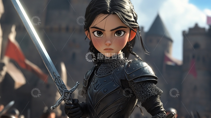 高清大图下载【趣麦麦图】黑甲女剑士城堡战1