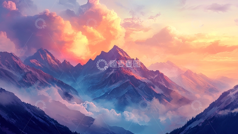 高清大图下载【趣麦麦图】唯美云山风景画8