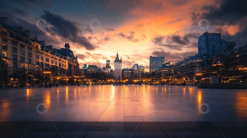 高清大图下载【趣麦麦图】黄昏的广场