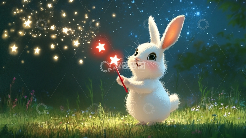高清大图下载【趣麦麦图】抱星星的小兔1