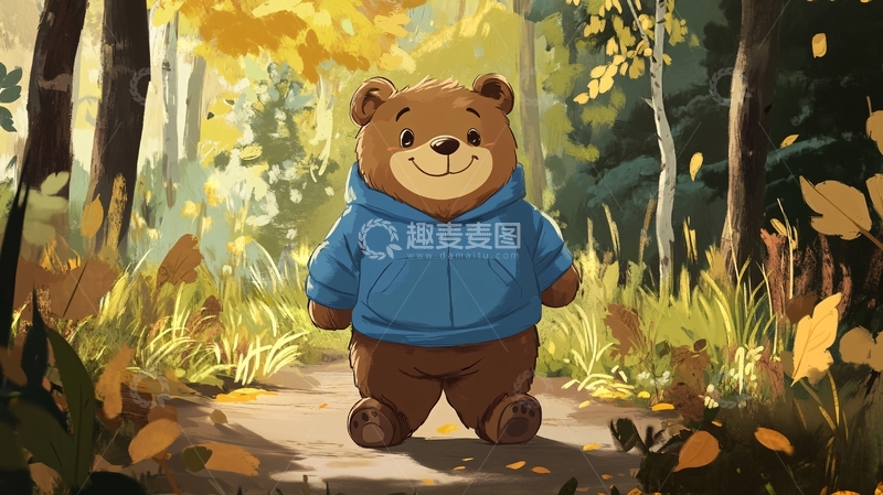 高清大图下载【趣麦麦图】小熊室内野外场景插画5