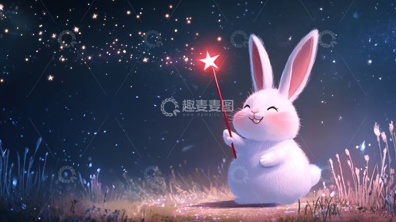高清大图下载【趣麦麦图】抱星星的小兔