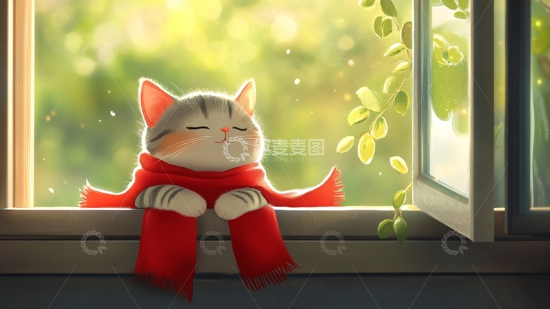 高清大图下载【趣麦麦图】晒太阳的猫插画5