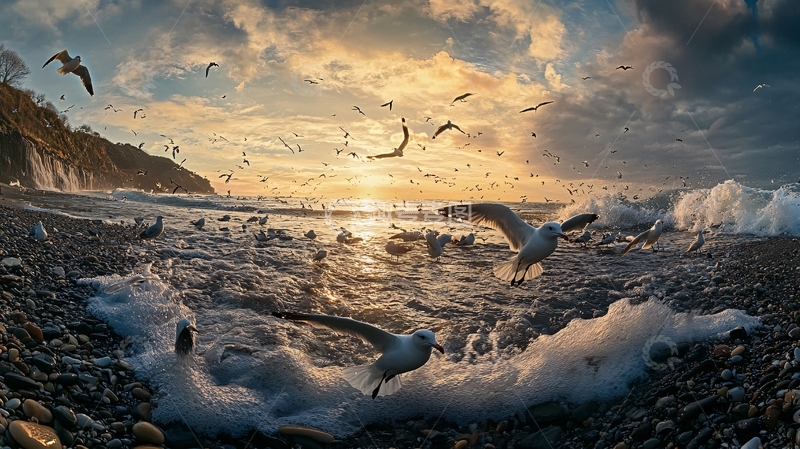 高清大图下载【趣麦麦图】海鸥海浪大海海洋2