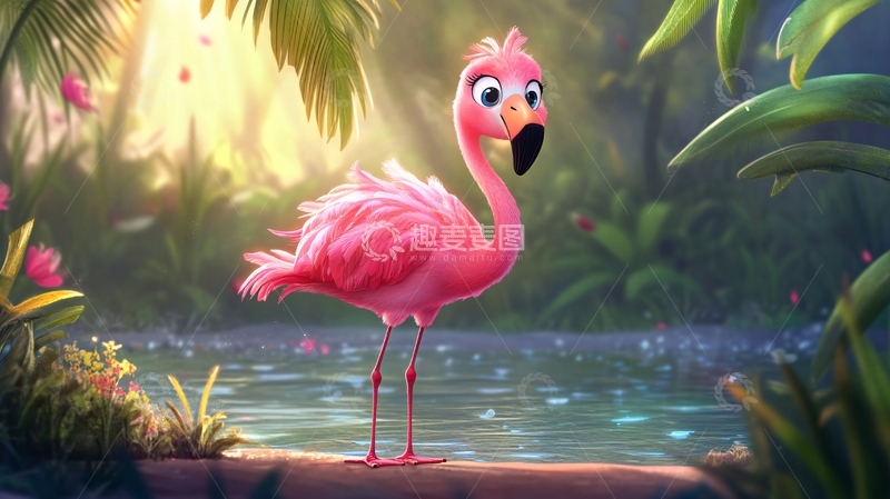 高清大图下载【趣麦麦图】粉红色的火烈鸟墙纸2