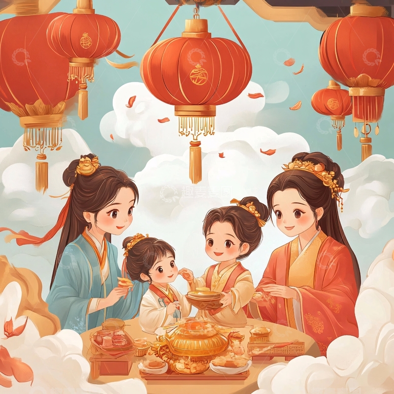 高清大图下载【趣麦麦图】年春节插画