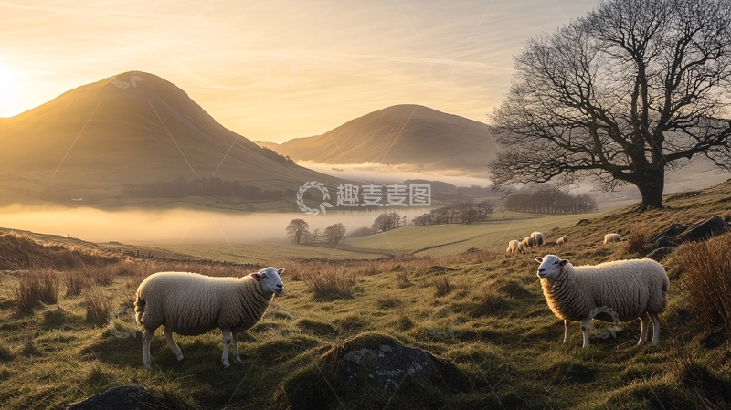 高清大图下载【趣麦麦图】披着晨曦的羊群1