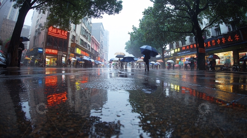 高清大图下载【趣麦麦图】雨季步行街