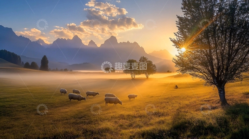 高清大图下载【趣麦麦图】牧羊晨曲