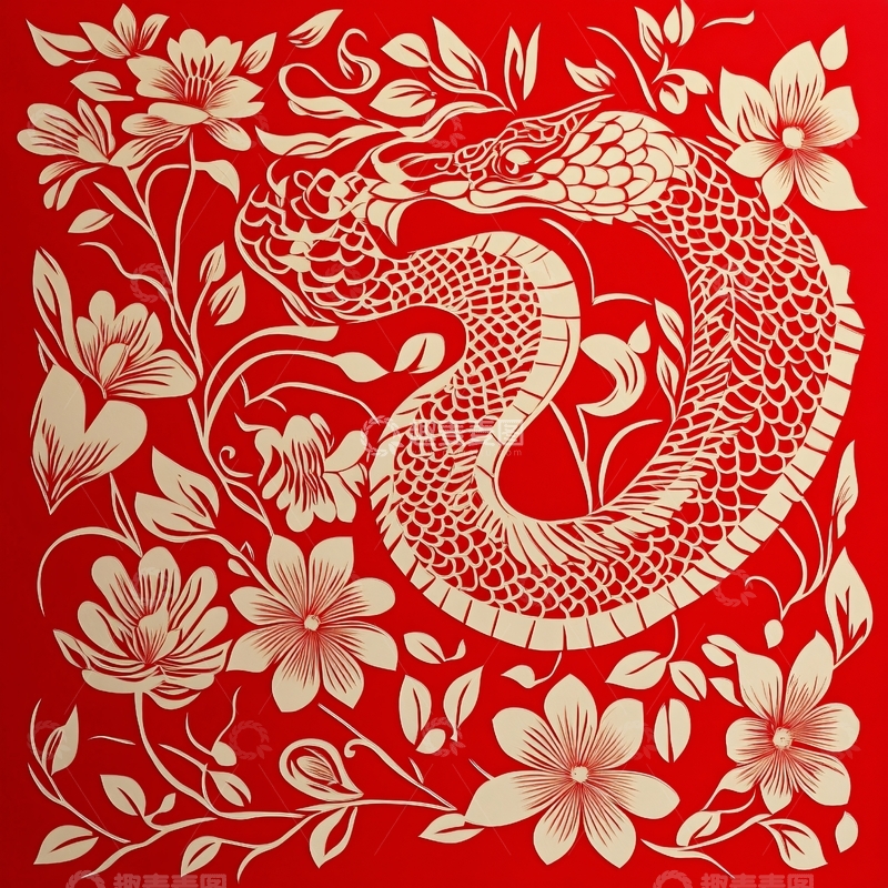 高清大图下载【趣麦麦图】蛇年贴纸窗花