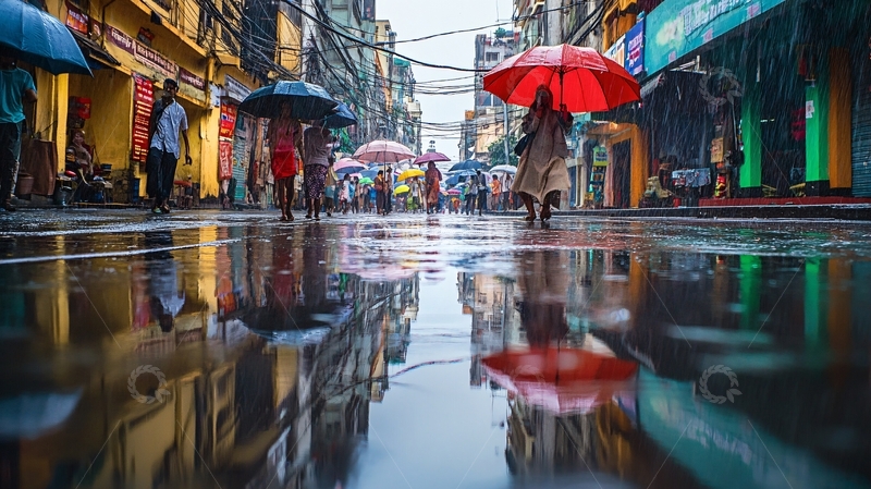 高清大图下载【趣麦麦图】雨季步行街1