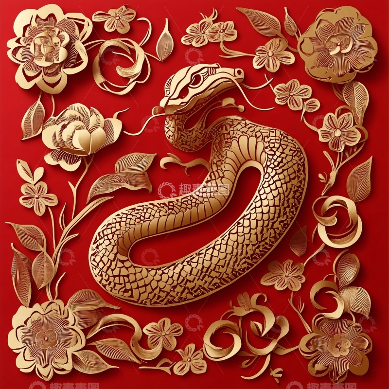 高清大图下载【趣麦麦图】蛇年剪纸插画