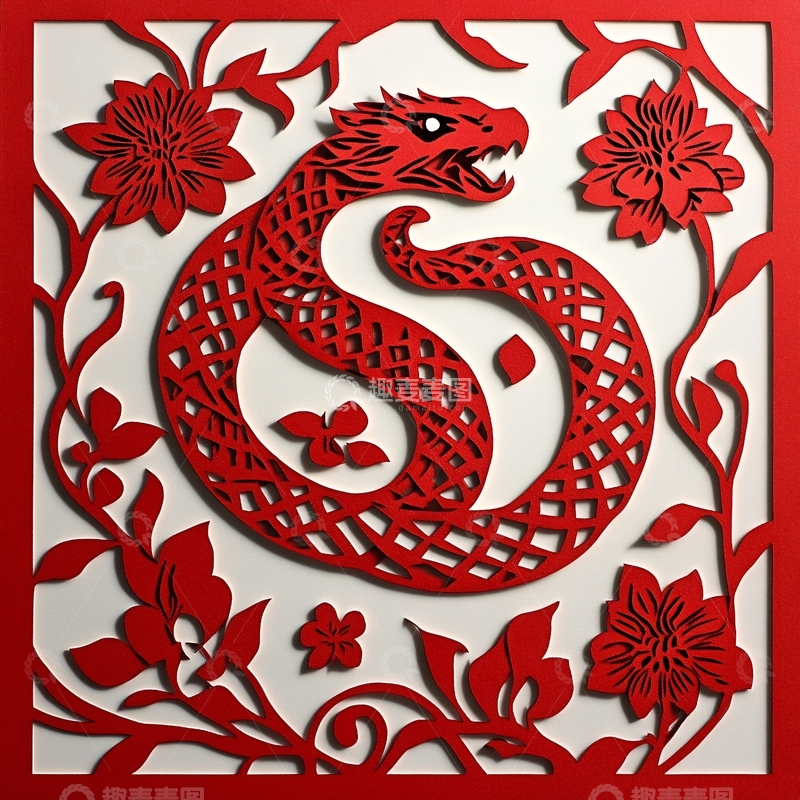 高清大图下载【趣麦麦图】蛇年剪纸迎新春