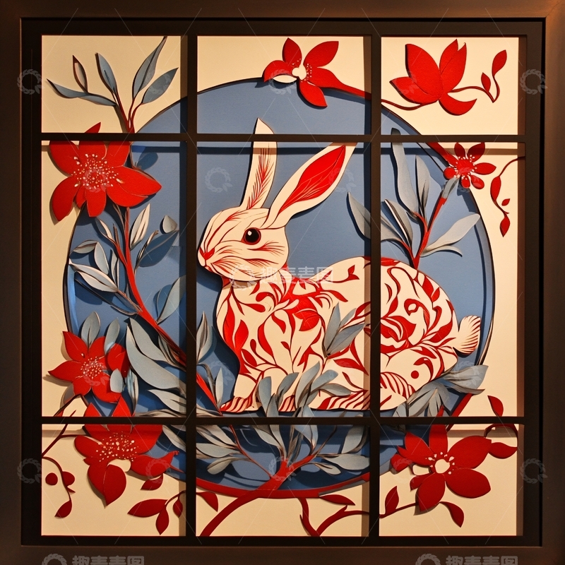 高清大图下载【趣麦麦图】兔年花窗