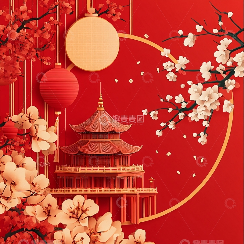 高清大图下载【趣麦麦图】中秋建筑插画3