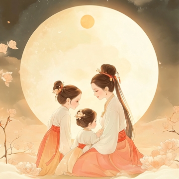 中秋团圆人物插画1